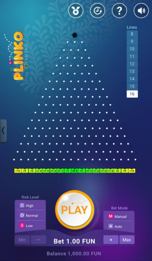 Plinko Bgaming 16 рядов